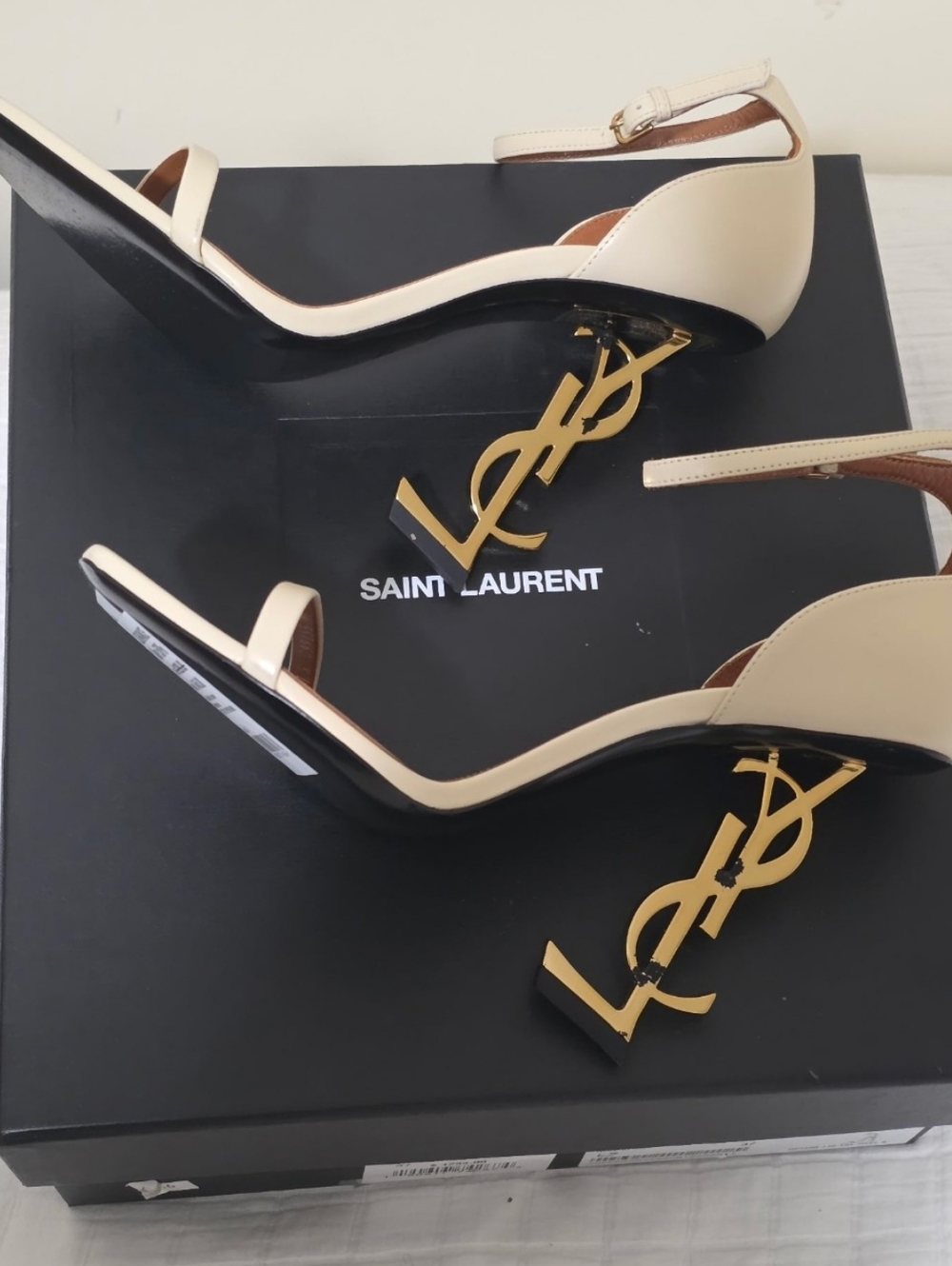 Saint Laurent Cream Leather Opyum Slingback Sandals Size7/ has Black Dots   R/L - Picture 3 of 9